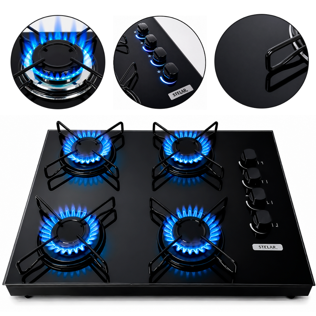 Fogão Cooktop De Mesa Portátil A Gás 4 Bocas Euro Stelar Preto