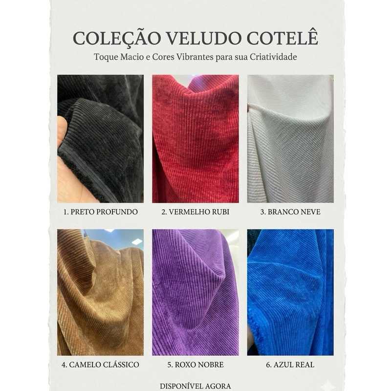 Tecido Veludo Cotelê Canelado Premium 1,50M de Largura