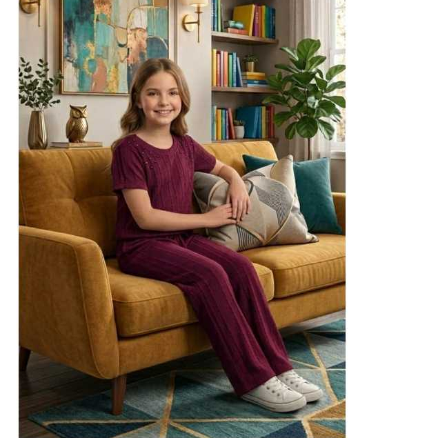 Conjunto Infantil Feminino Blusinha Com Perolas e Calça Com Bolsos Laterales Em Ribana Premium