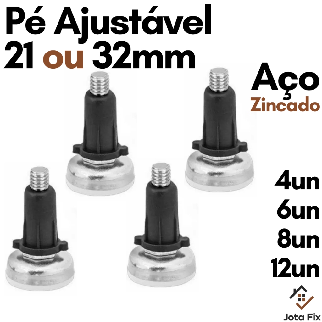 Pé para Movel Kit Sapata Niveladora Moveis Pes Ajustavel com Rosca Pe Regulavel 21 32mm com Bucha