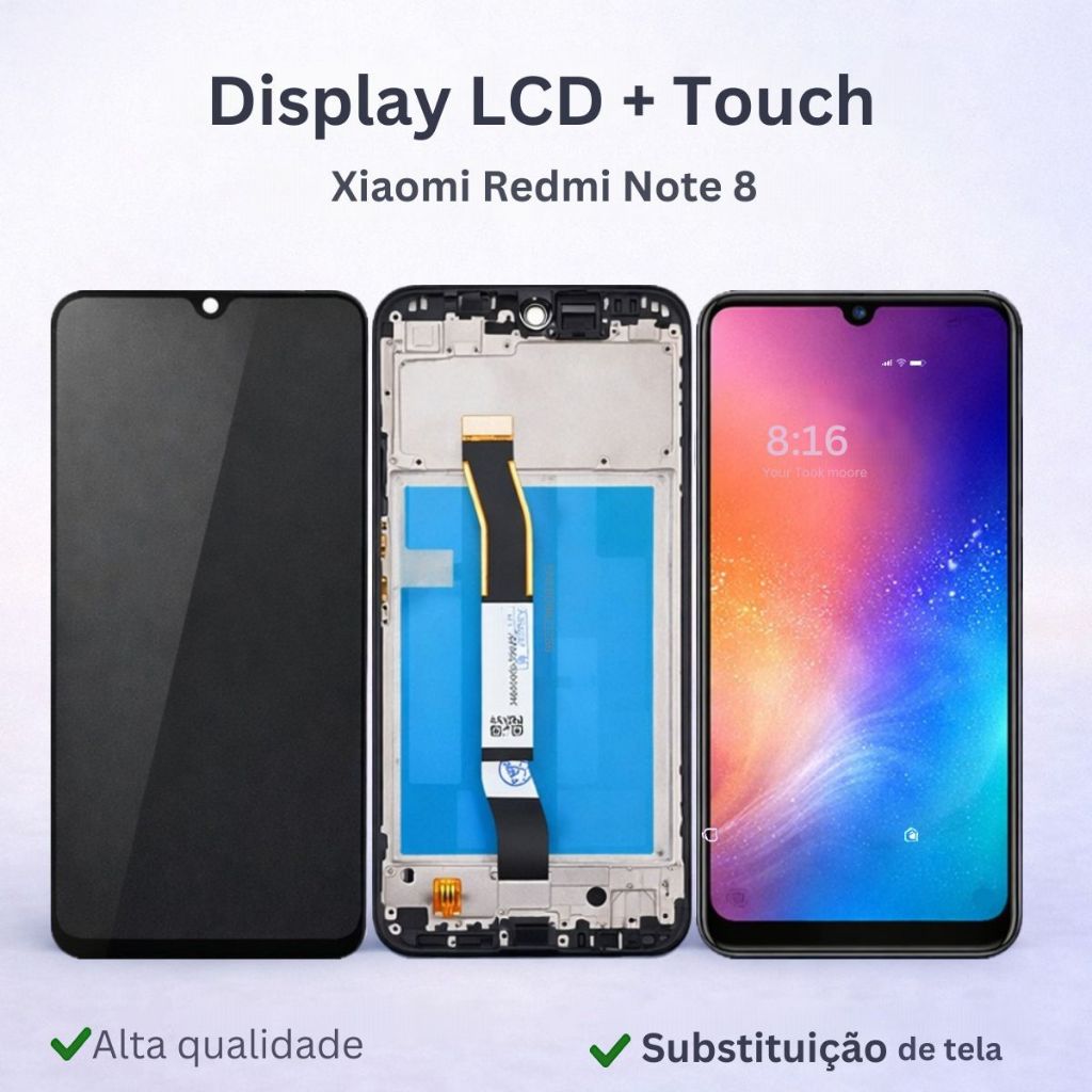 Tela Display Touch Frontal LCD Compatível XMI Rdm Note 8 Com E Sem Aro 4G Reposição Completo