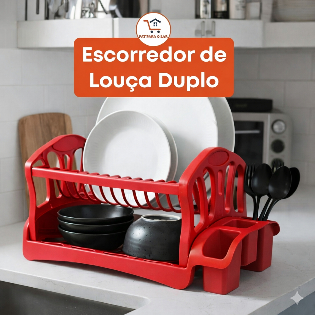 Escorredor Duplo Multifuncional Organizador Secador Louça  Talheres Compacto Prático  Cozinha Pia