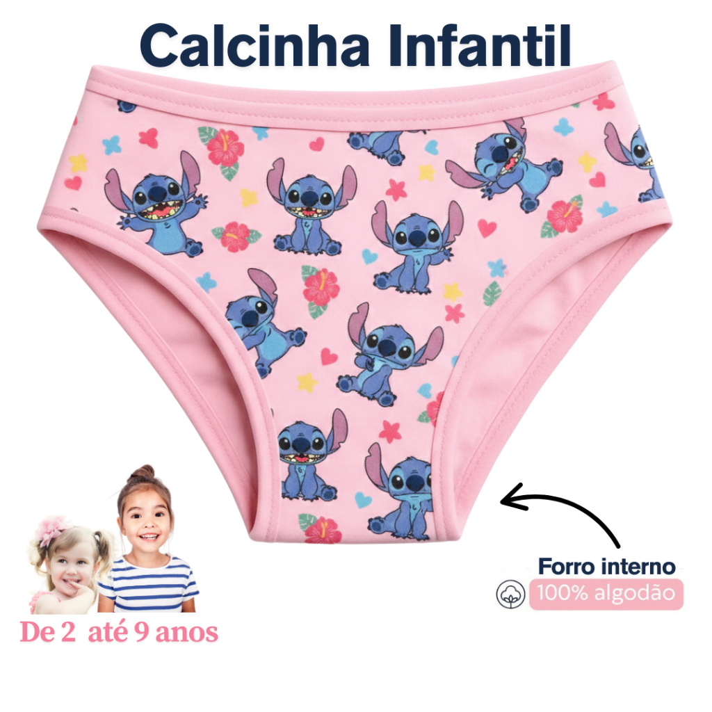 Kit 10, 8, 4 Calcinha Infantil Tanga Estampada Conforto Tecido Microfibra Com Forro Algodão AF