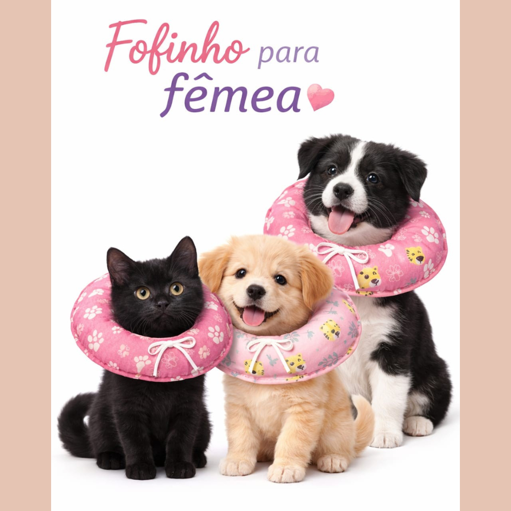 Colar Elizabetano Fofinho Linha Pet Conforto Pós Cirúrgicos Cães e gatos NA COR ROSA tam P,M,G,GG
