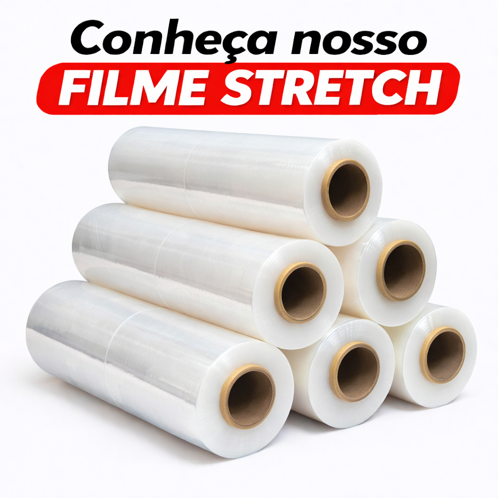 Kit 4 Bobinas Filme Stretch 50 cm x 350 metros por bobina (12KG | 1400M TOTAL)  - Distribuidora Paletização