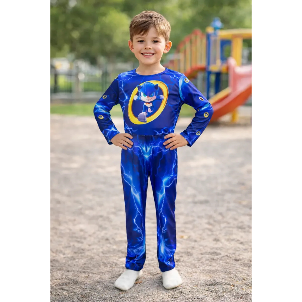 Fantasia Infantil Sonic Longo C/Enchimento Super Heróis Macacão