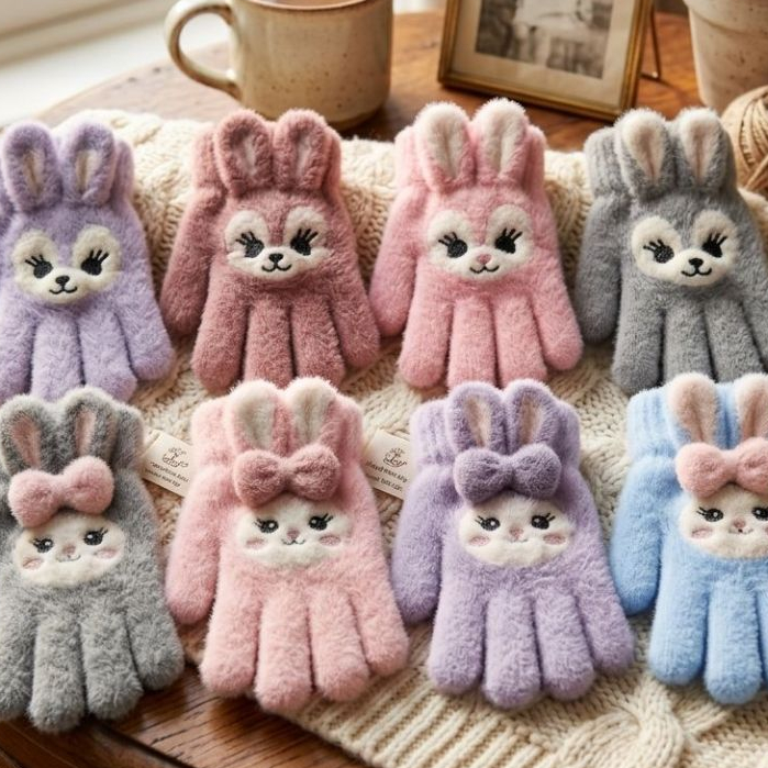 Luvas Infantis de Pelúcia Coelhinho Menina e Menino – Super Fofinhas e Quentinhas Para o Inverno