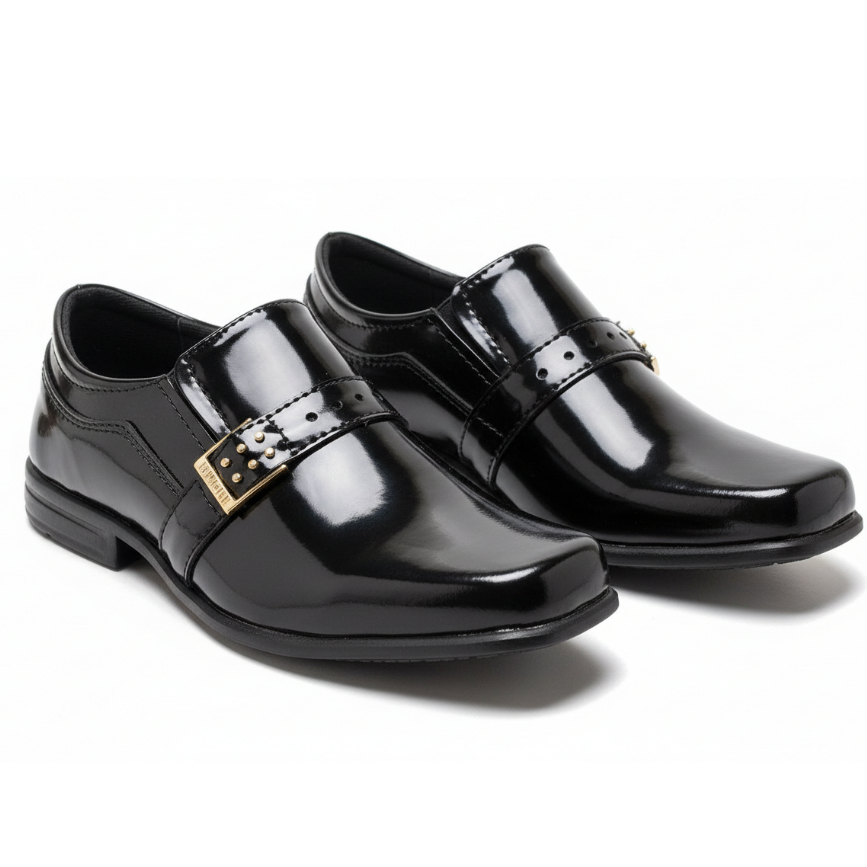 Sapato Social Infantil Masculino Preto Verniz Super Confortavel