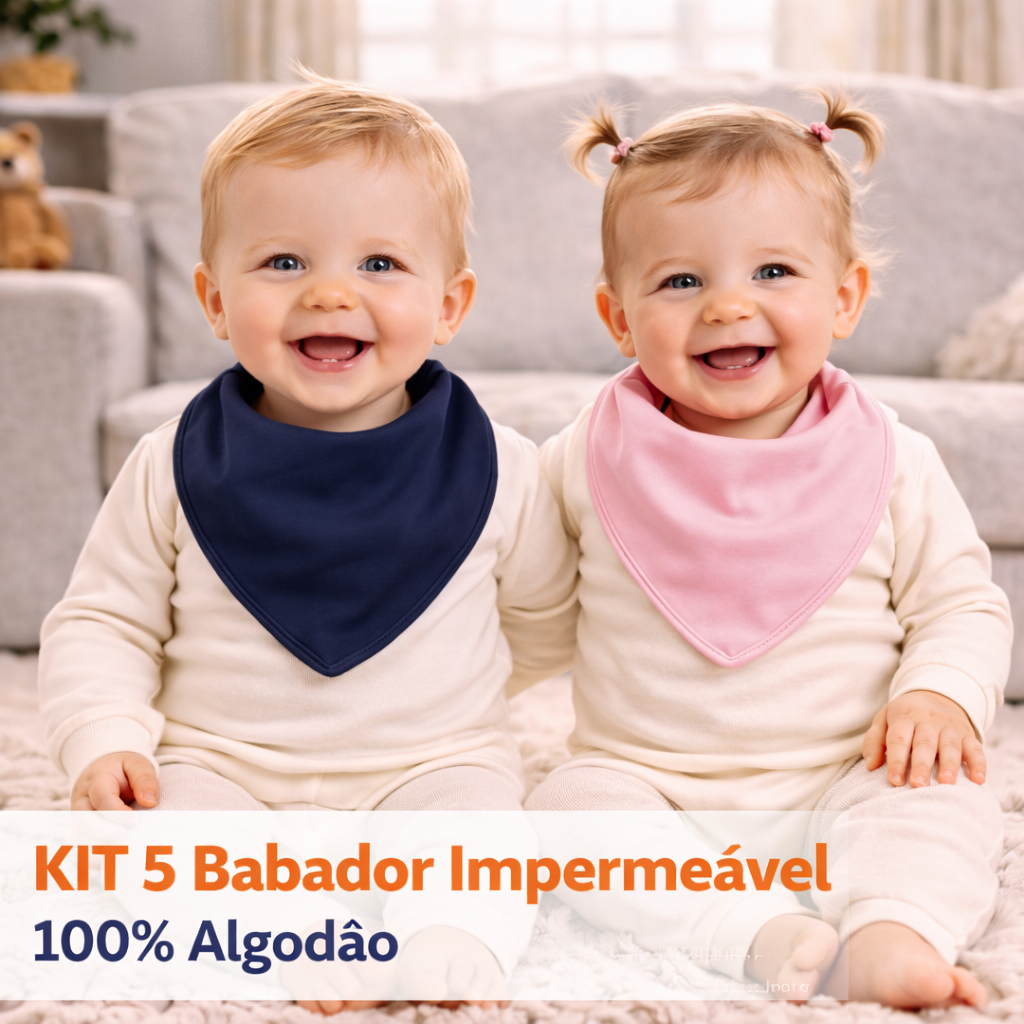 Kit 5 babador bandana impermeável de malha 100% algodão tripla camada cores sortidas