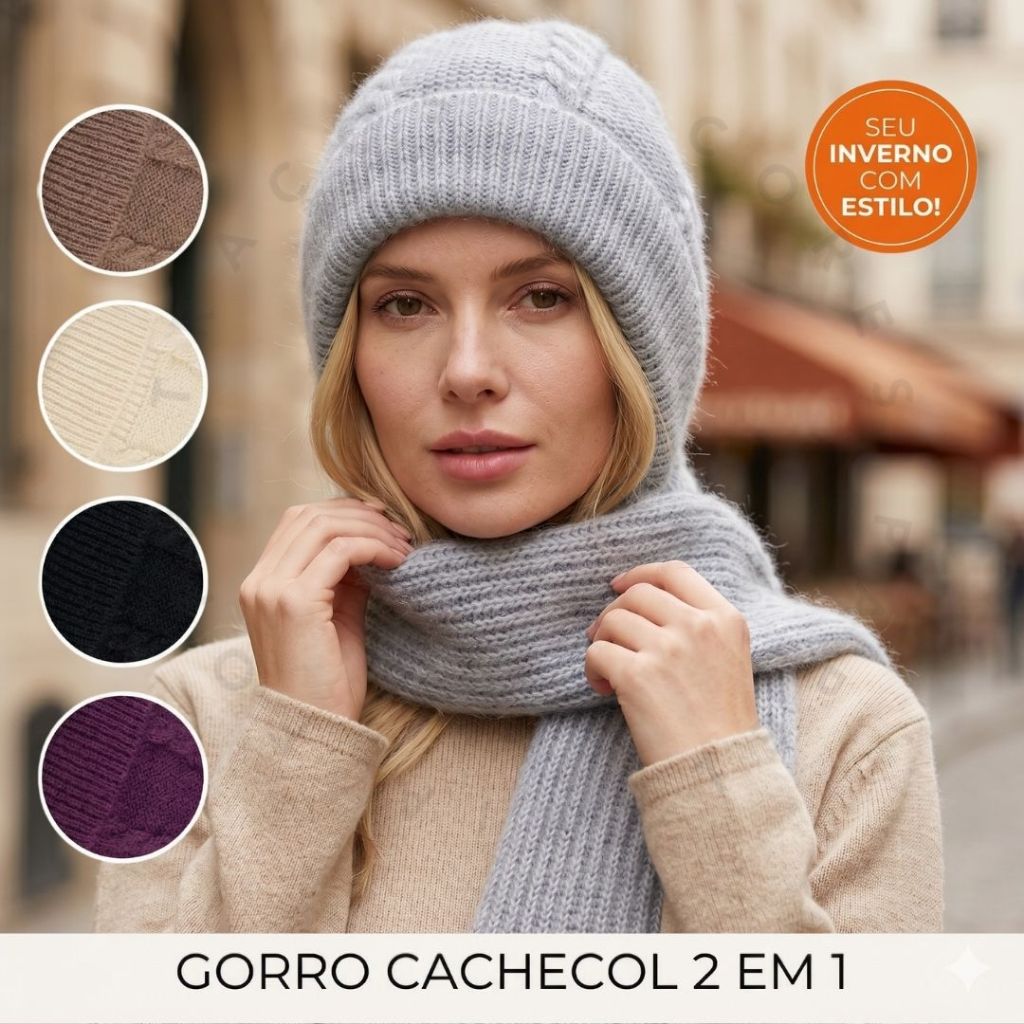 Gorro e Cachecol Gola Infinita Feminina Lã Batida Quentinha Forro Peluciado Inverno 2026