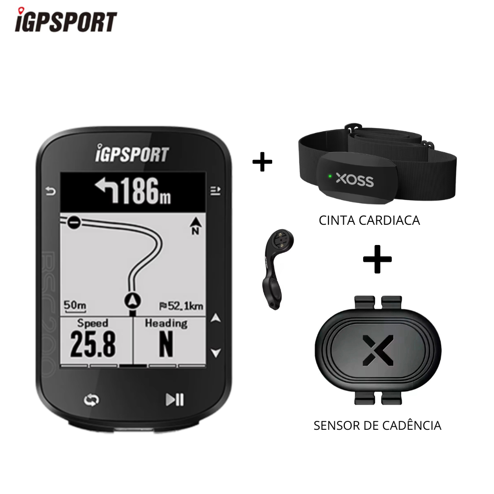 Kit Ciclocomputador iGPSPORT BSC200 GPS  + Cinta Xoss X2 + Sensor de Cadência 🇧🇷 Envio do Brasil