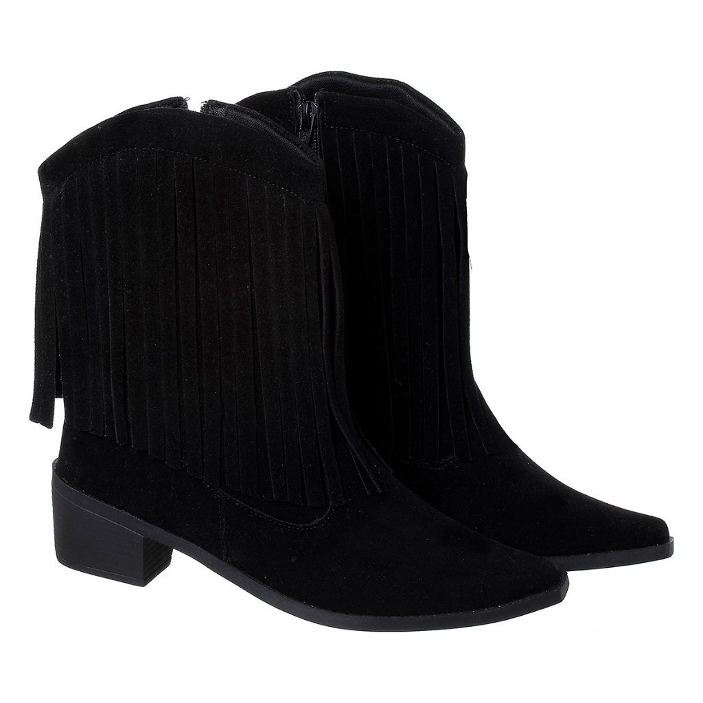Bota Texana Infantil Menina com Franja e Zíper Lateral Calce Fácil Leve Estilo Country Moda Feminina