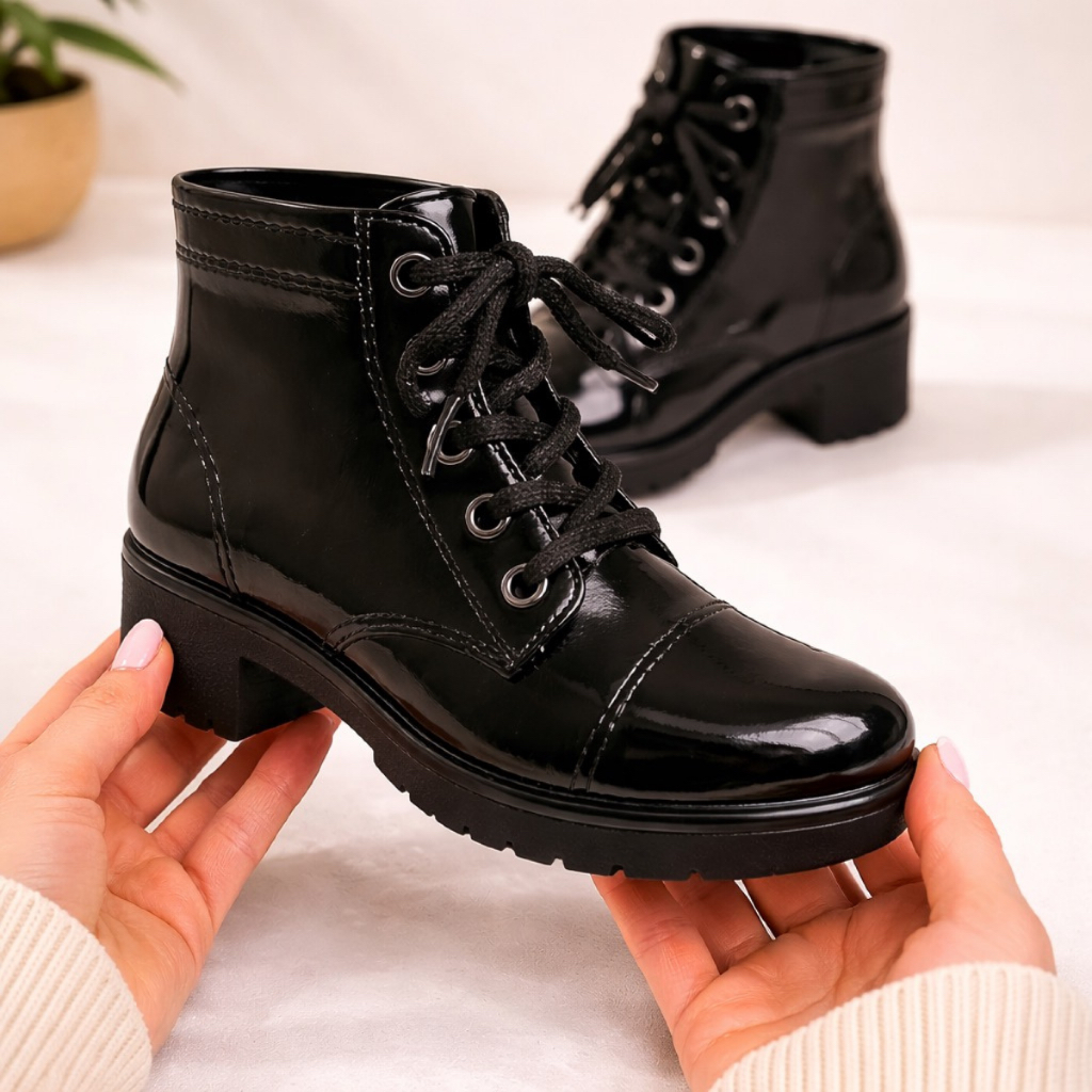 Bota Infantil Menina Preta Coturno Lançamento