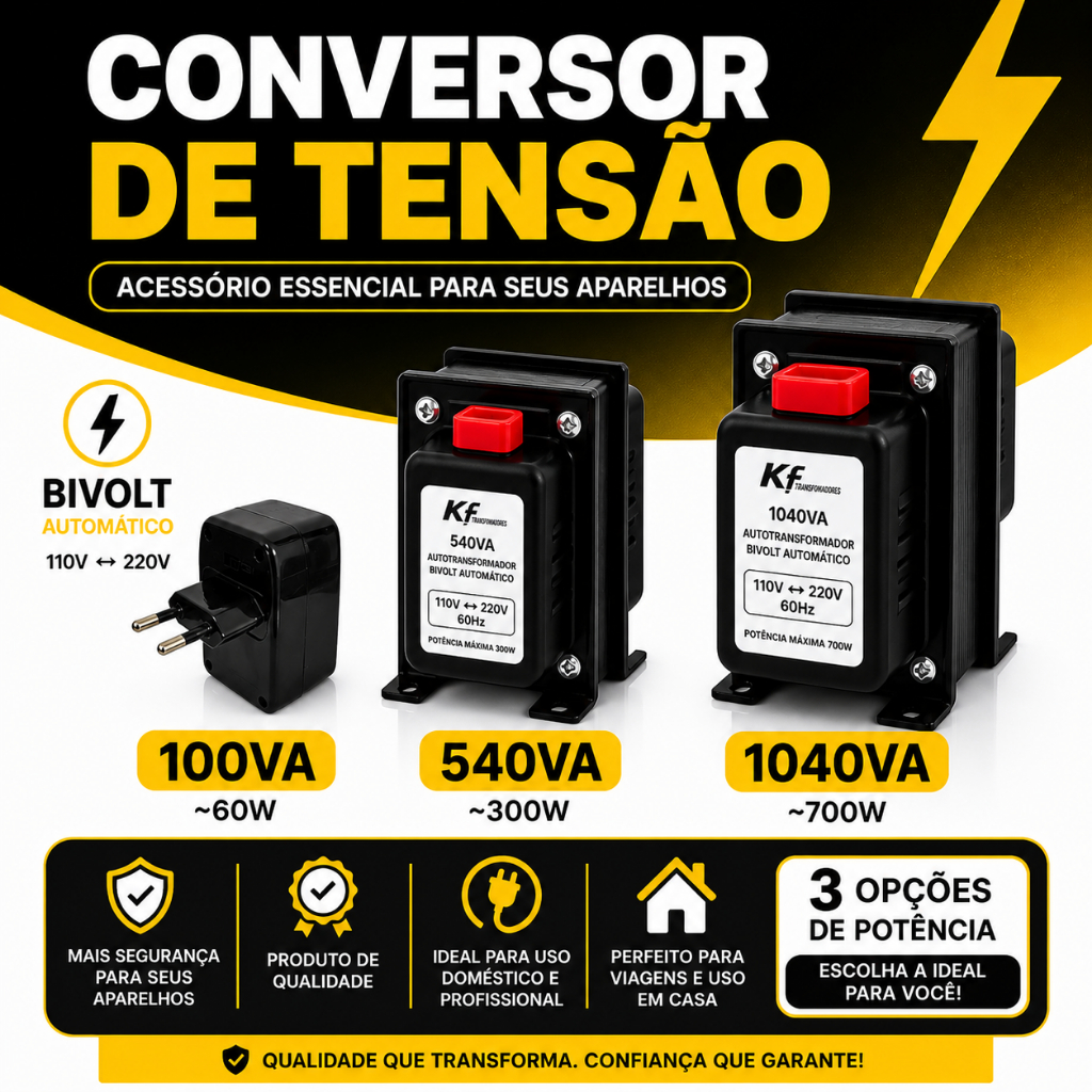 Conversor de Voltagem Bivolt 110V para 220V e 220V para 110V Transformador