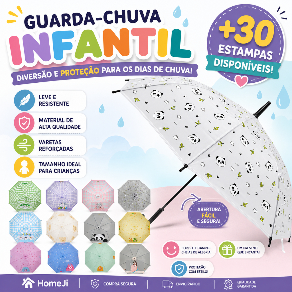 Guarda-chuva Infantil Dinossauros 5 a 9 Anos Bengala Resistente Leve Reforçado Manual Bengala