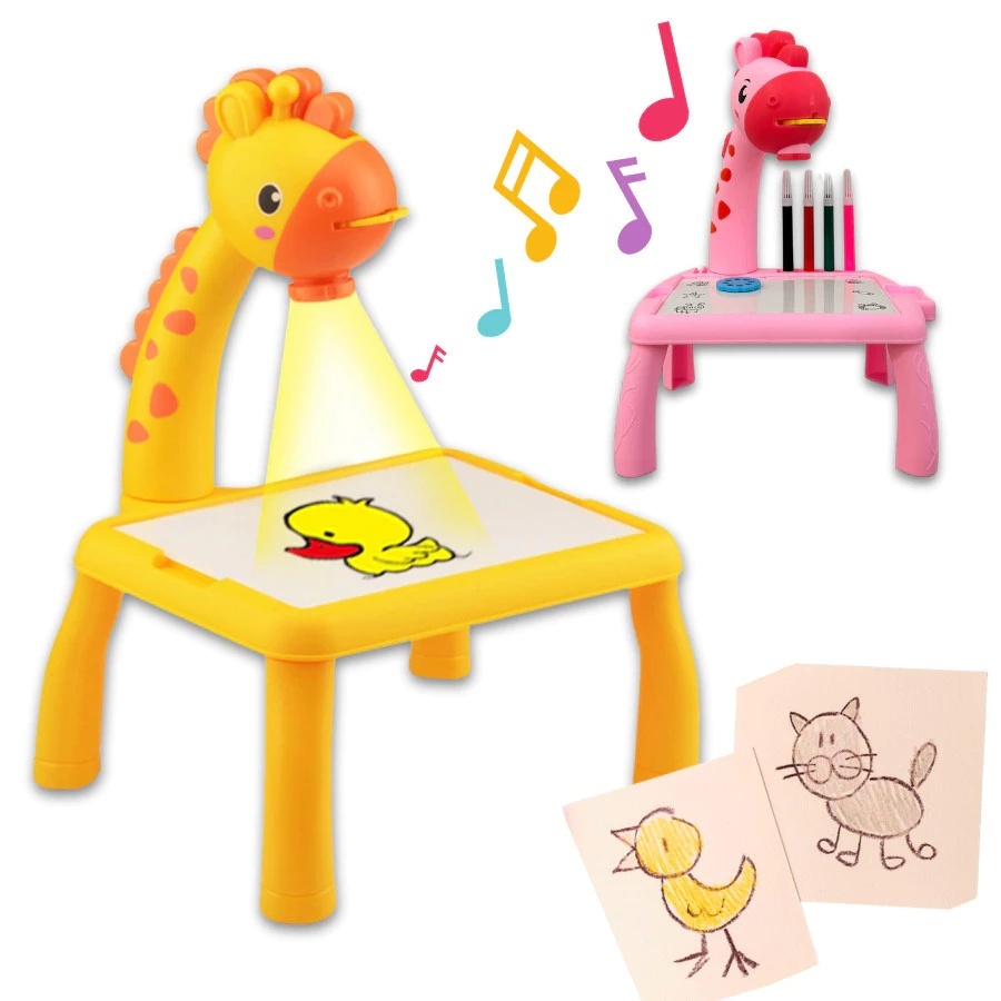 Lousa Mesa Mágica de Desenho Projetor de Girafa Didática Brinquedo de Desenhar Pintar Colorir Desenho