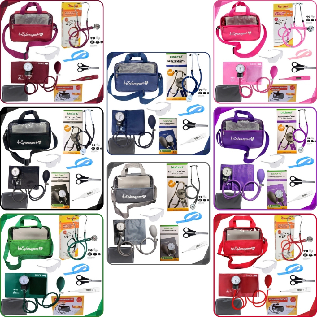 Kit Completo Enfermagem Estagio - Cores (Com Bolsa Tradicional que tem Transparência no Verso)