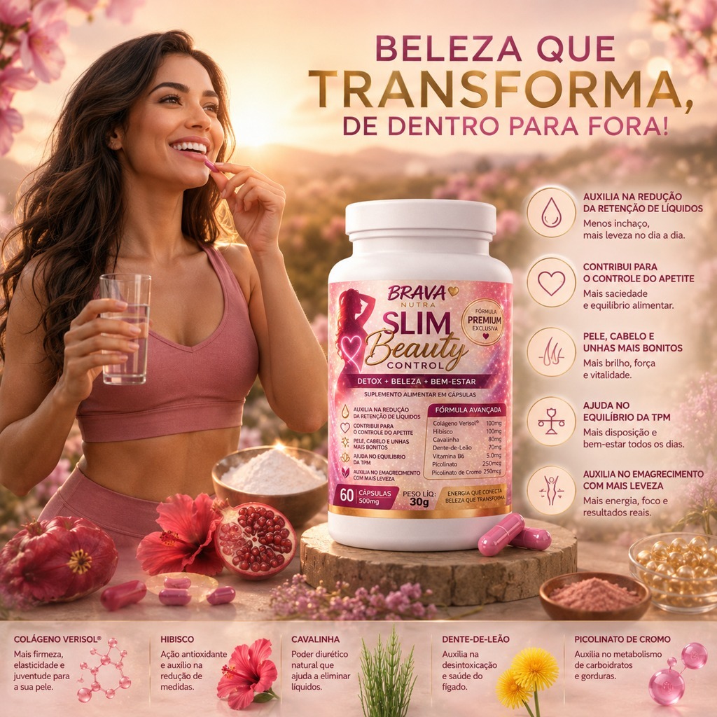 Slim Beauty Control 60 Cápsulas – Redução de Inchaço + Beleza + Saúde | ENVIO IMEDIATO