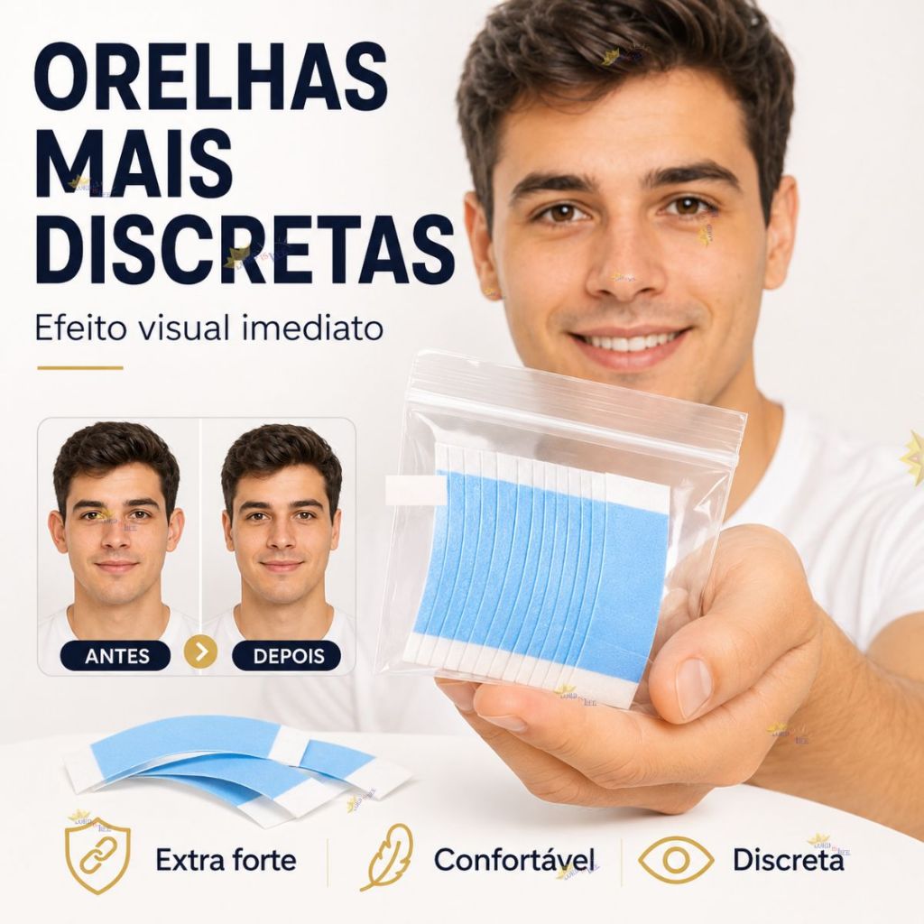 Fita Corretora de Orelha Invisível Extra Forte Mini Abas Discreta Confortável