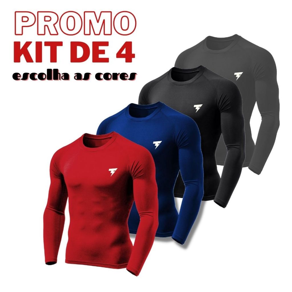 KIT 4 Camisa Térmica Proteção UV 50+ Camiseta Segunda Pele Malha fria Dry Fit Treino Academia