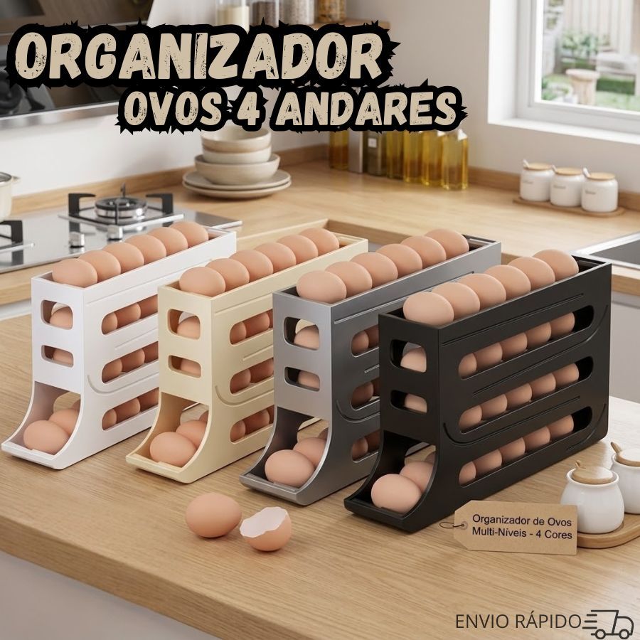 Organizador de Ovos 4 Andares Rolante para 30 Unidades Dispenser para Geladeira