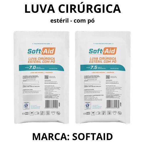 Kit 10 Pares Luva Cirúrgica De Látex Estéril Com Pó - SOFTAID