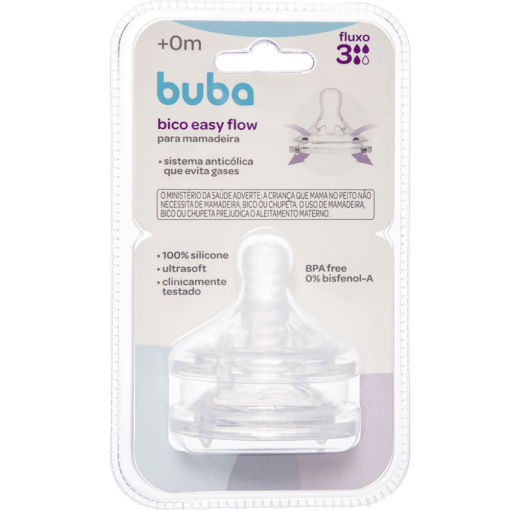Kit 2 Bicos Para Mamadeira Ultra Soft Silicone Macio Buba Bico Válvula Anticólica Easy Flow BPA Free