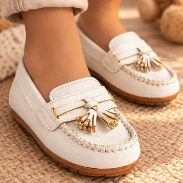 Mocassim Infantil Feminino Menina Branco Confortável Antiderrapante Super Macio Leve Casual Elegante Festa Batizado