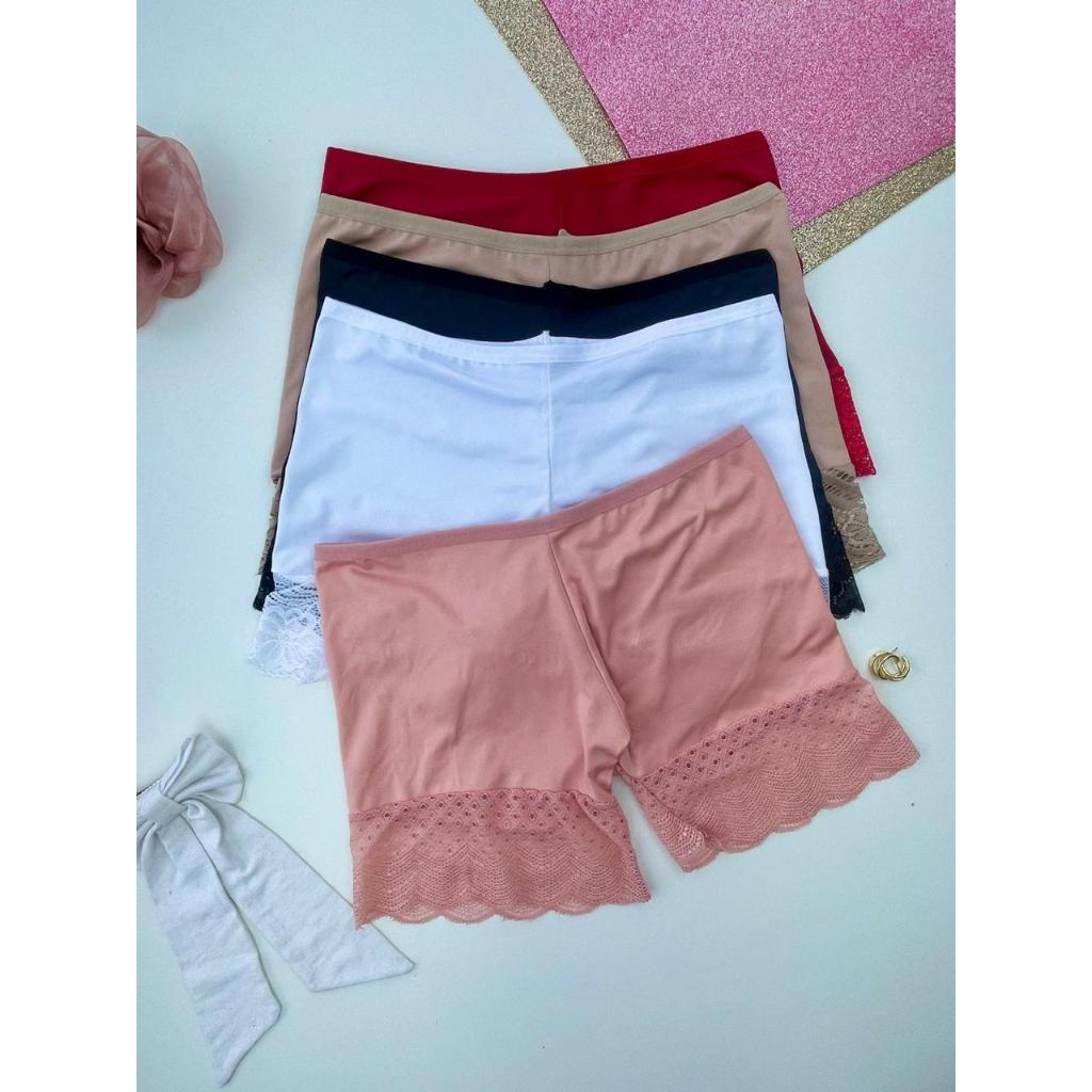 Kit 5 Short Anagua Segunda Pele Shortinho Feminino Moda Intima Detalhe em Renda LingerieCintura Alta