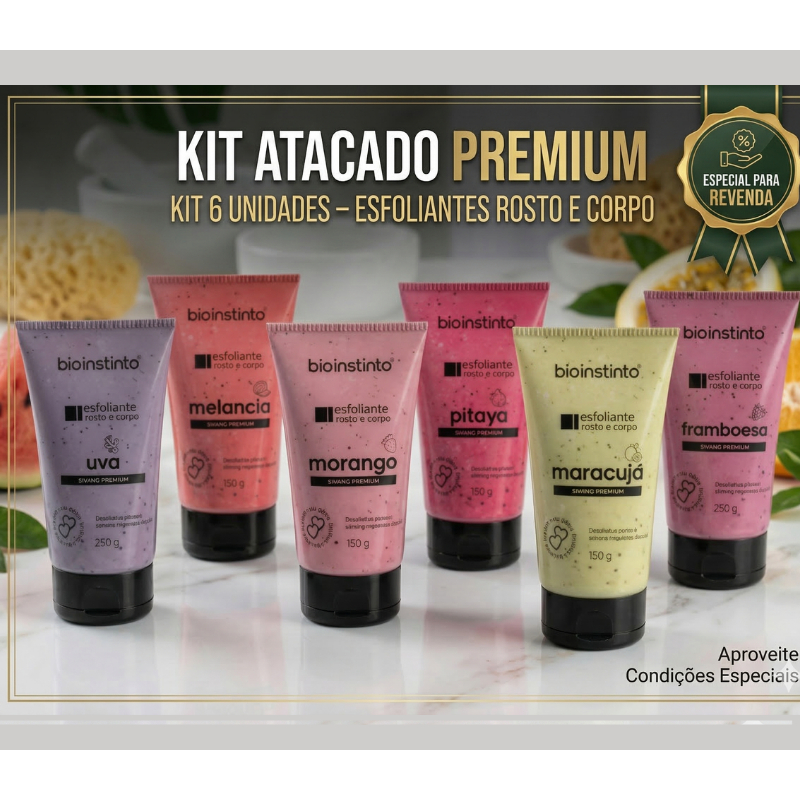 Kit 6 Esfoliante Corpo Rosto Hidratação Profunda Premium Atacado Bio Instinto 150g