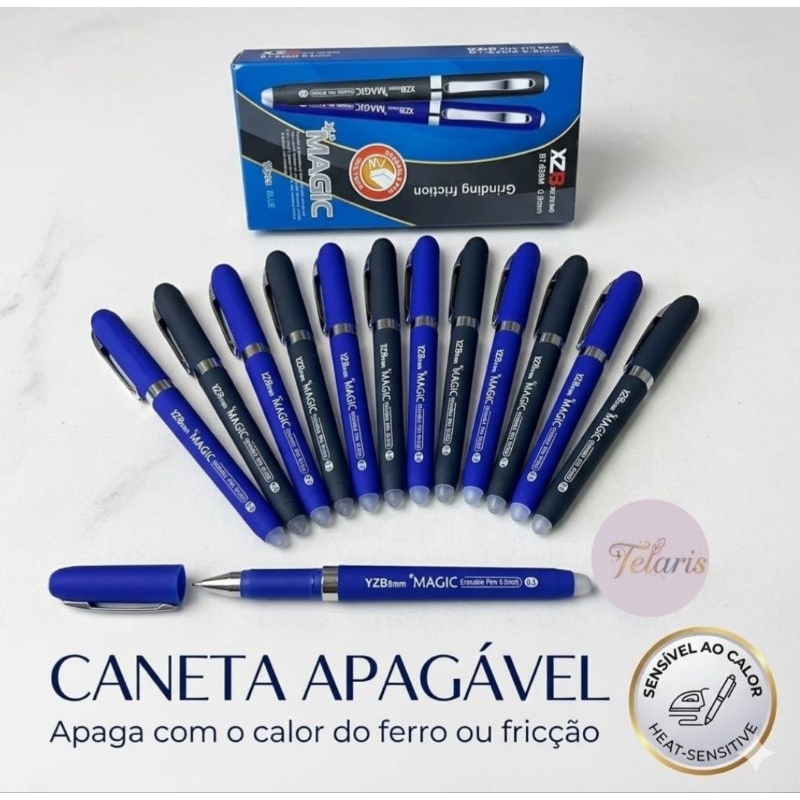 Caneta Apagável Mágica 0.8mm Kit 5 Unidades Tinta Gel Apaga com Fricção ou Calor Costura Tecido Escola Escritório
