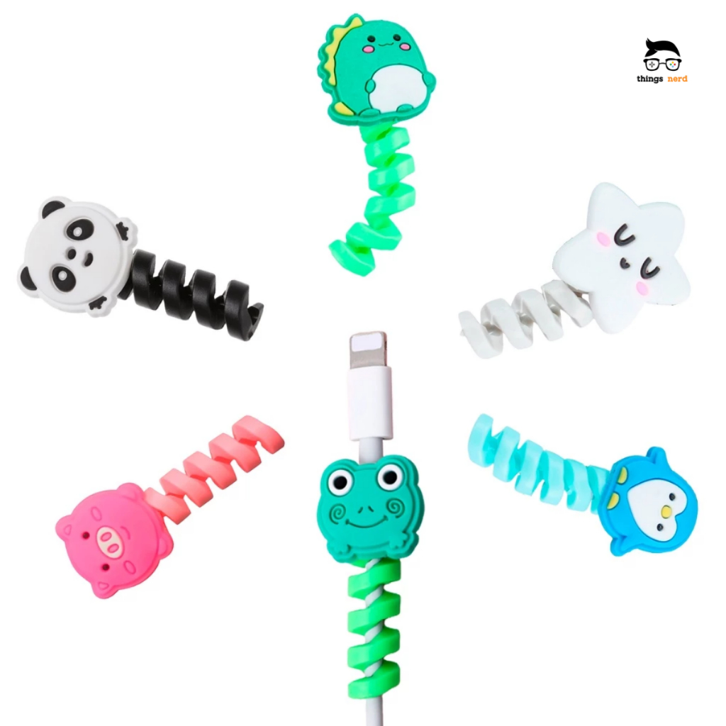 Kit 6 Protetor De Cabo Espiral Usb Bichinhos Animais Proteção Fio Celular Anti Quebra Silicone