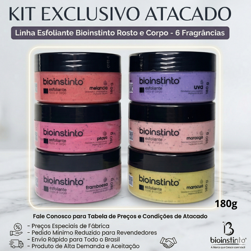 Kit 6 Esfoliante corpo Banho Premium Hidratação Produnda Skin care Diversas Fragrancias 180g