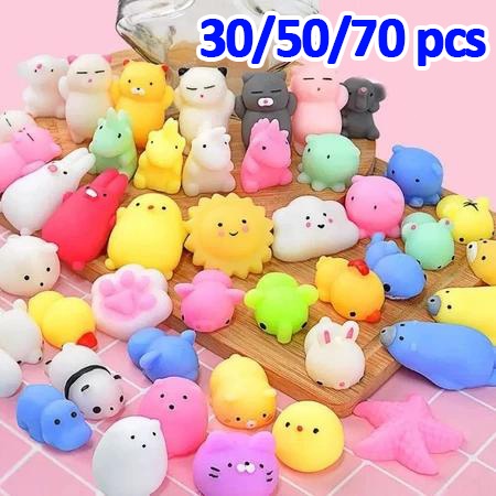 Kit Squishy Mochi - 30 ou 70 Unidades, Macios e Anti-stress para Diversão e Relaxamento