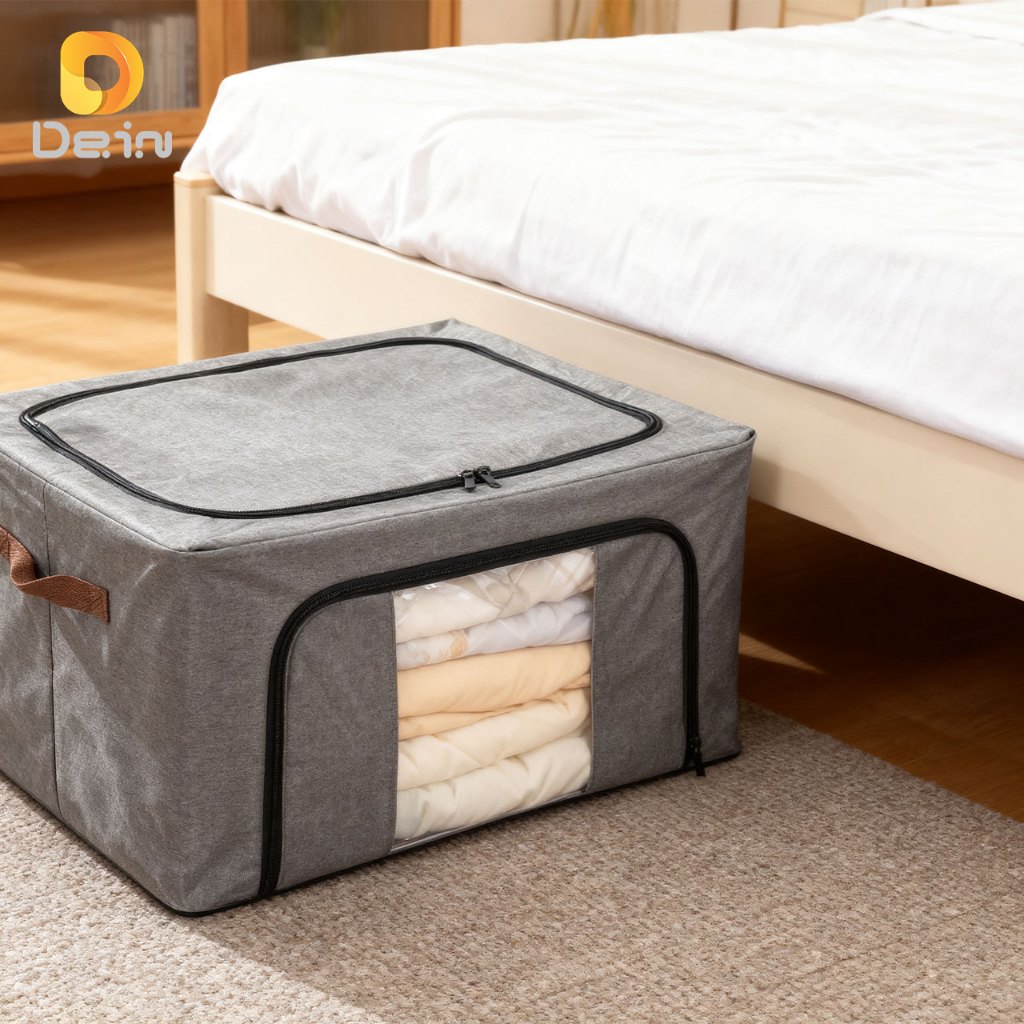 Caixa Organizadora Roupas Brinquedos Lençol Edredom Guarda Roupa Dobrável Visor Transparente 66L