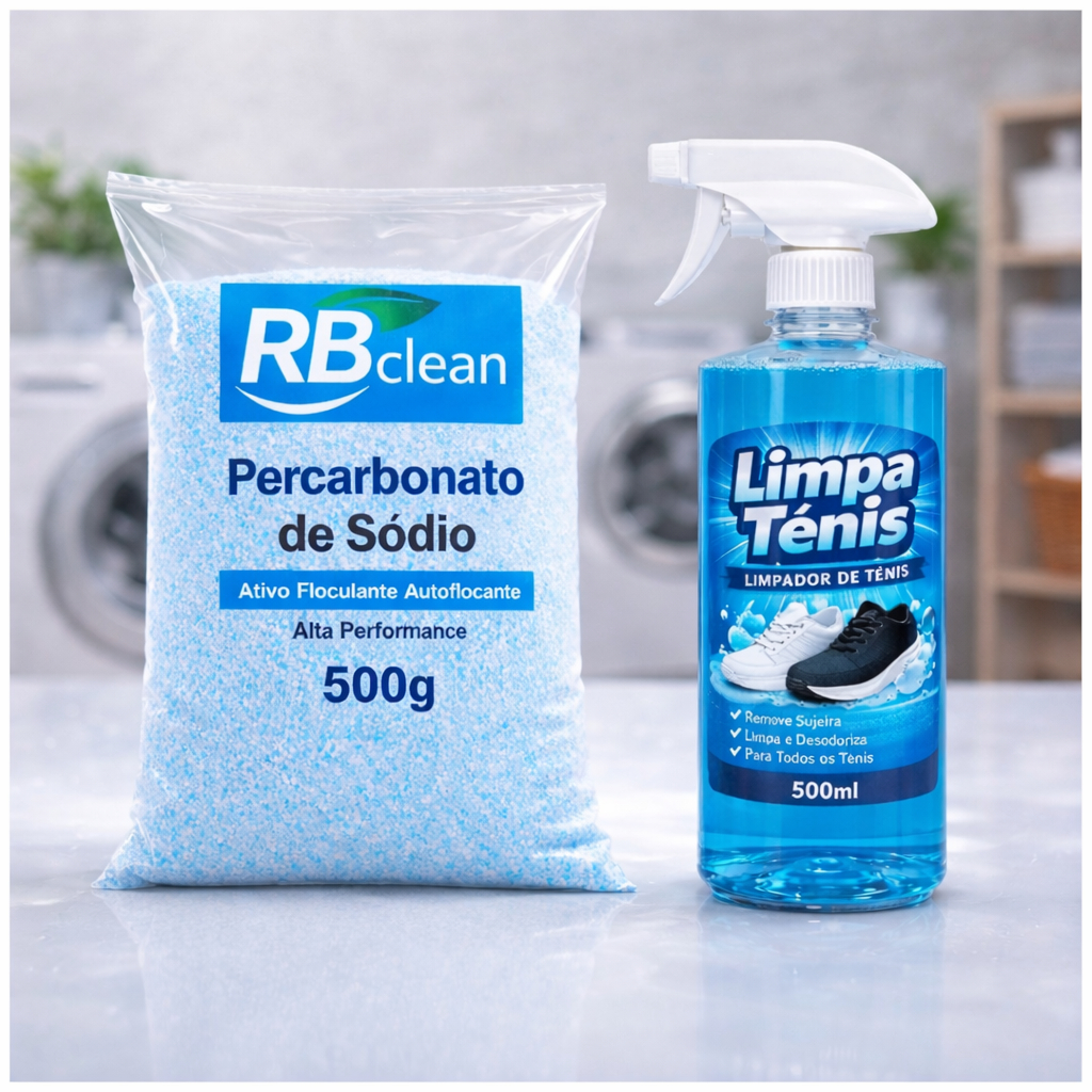 Percarbonato de Sódio + Spray Limpa Tênis Eco Clean 500ml Lava Roupas Tira Manchas