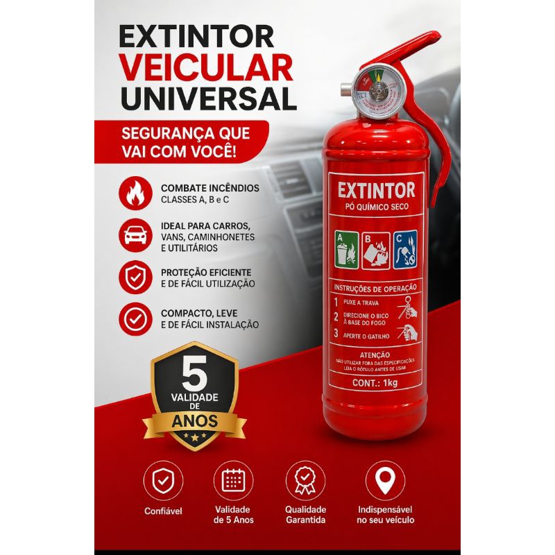 Extintor Automotivo Universal ABC. Para carros, veícular.