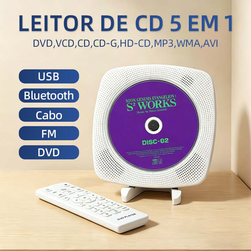 Leitor De CD DVD Portátil CD Player Bluetooth Hi-Fi Toca CD Retro Bivolt com USB/HDMI/AV, Rádio FM Para TV Celular