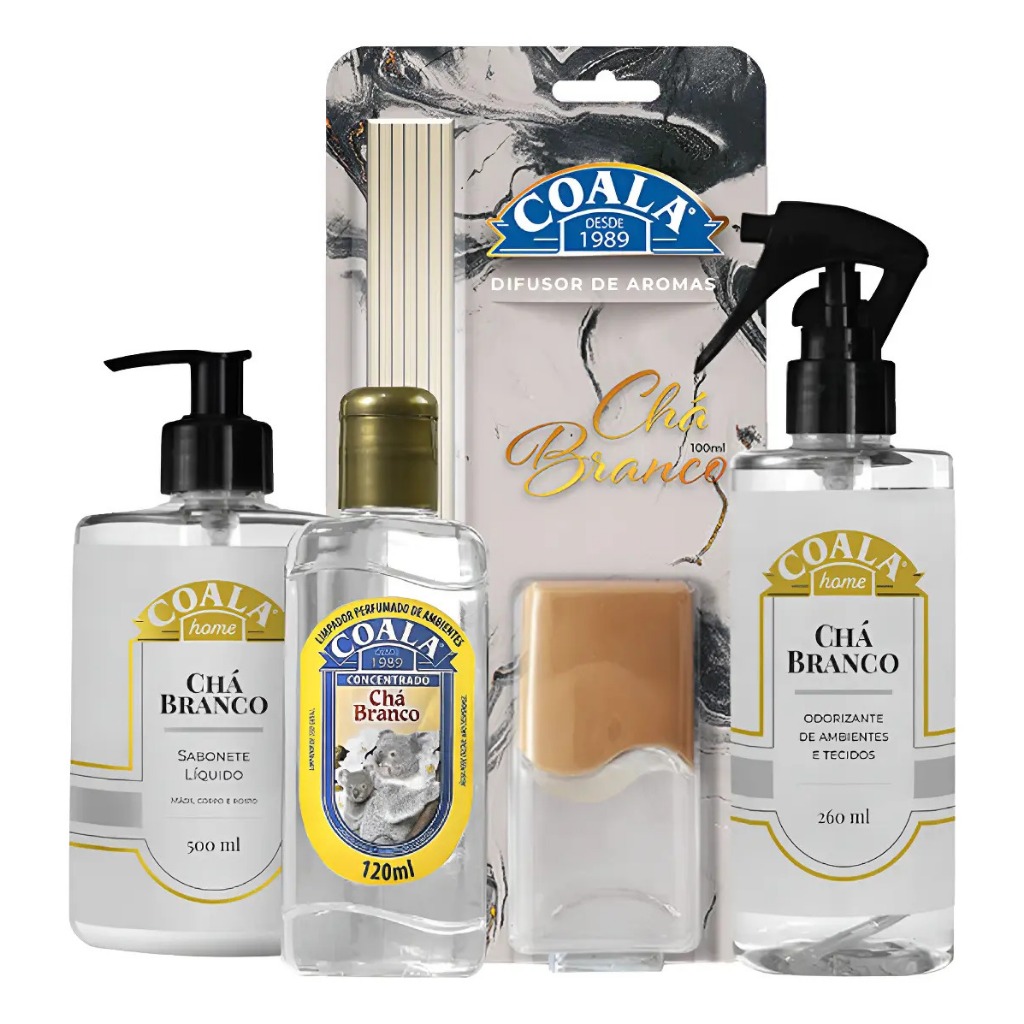 Kit Completo Coala Home Difusor de Ambiente Chá Branco