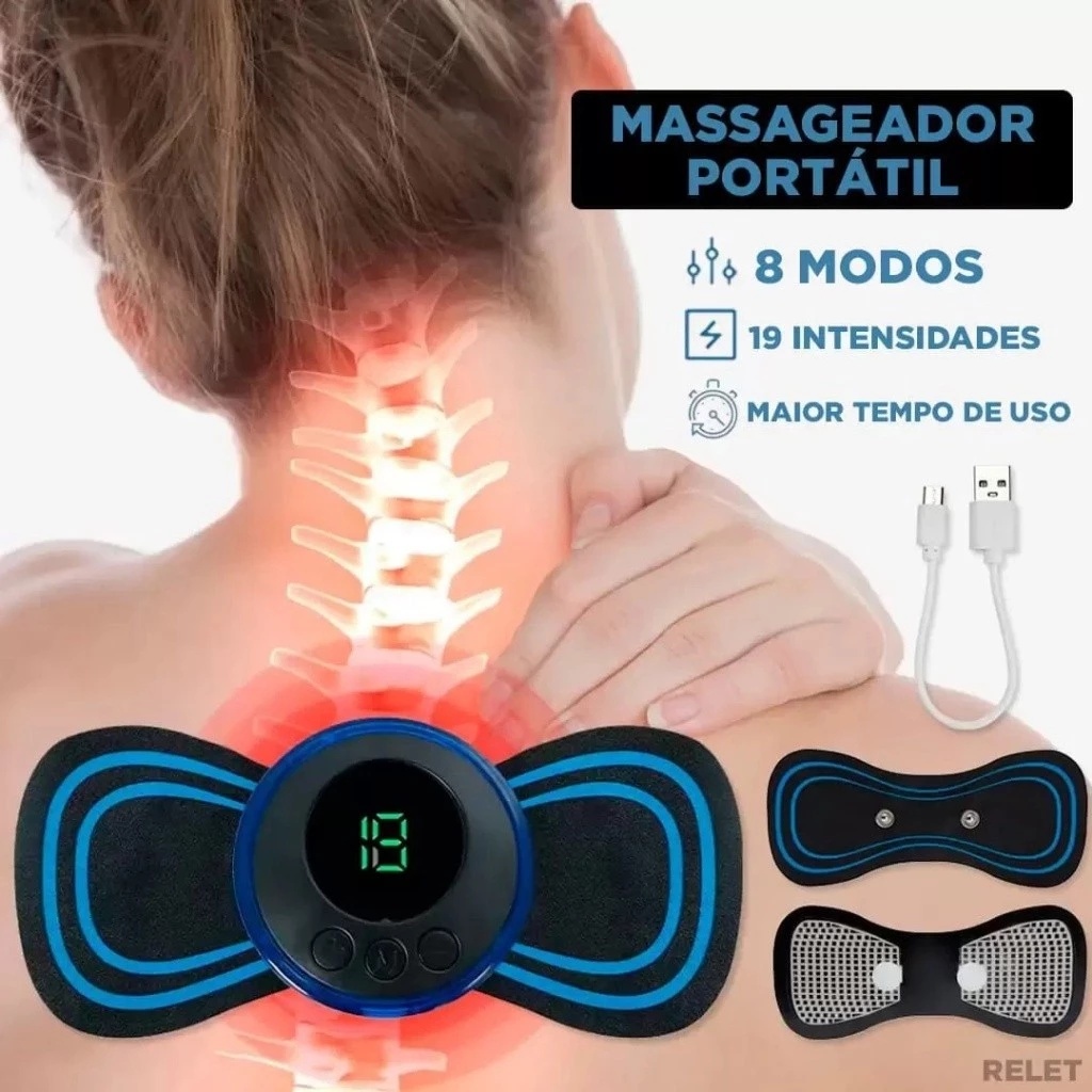 Massageador Relaxante Portátil para Corpo e Pescoço, 8 Modos e 19 Intensidades