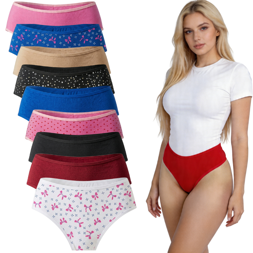 Kit com 10 Calcinhas Femininas Adulto Conforto Algodão Cintura Alta  