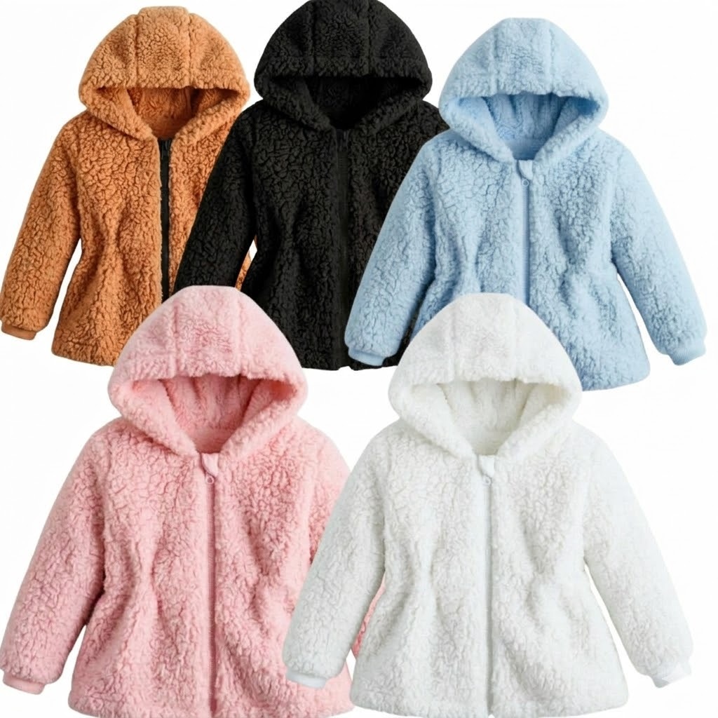 Casaco Teddy Infantil Menina Capuz Blusa Touca com Ziper Ted Tedy  Forrado Quente Feminina Jaqueta Infantil frio  2026