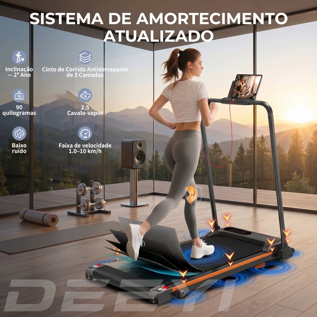 DEEYI Esteira Elétrica Dobrável Com Display LCD Motor De 2,0 HP e Ajuste De Inclinação Em 2 Níveis