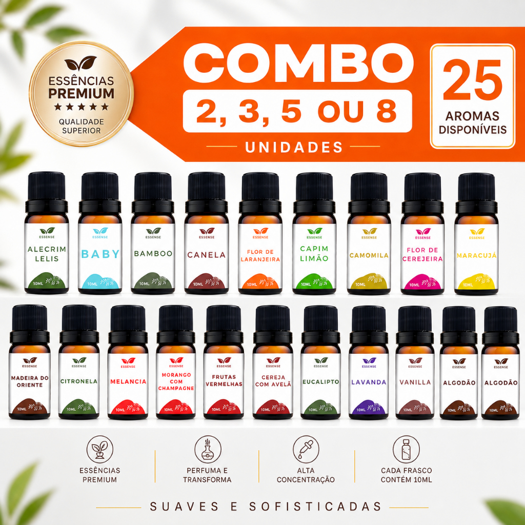 Essências 2, 3, 5 ou 8 com 10ml Hidrossolúvel Aromatizador Difusor Umidificador de Ar Óleo Essencial