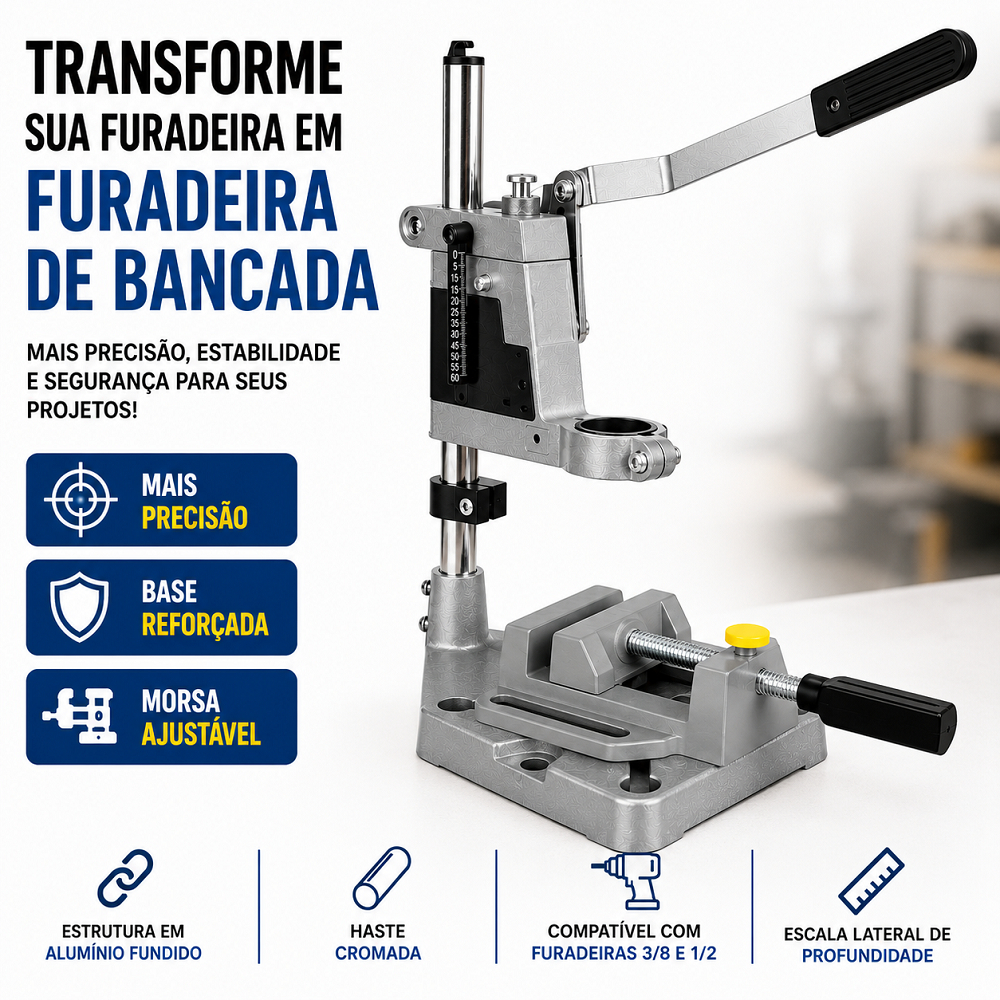 Suporte Para Furadeira 1/2 E 3/8 Manual C/ Morsa Ajustavel BM-370
