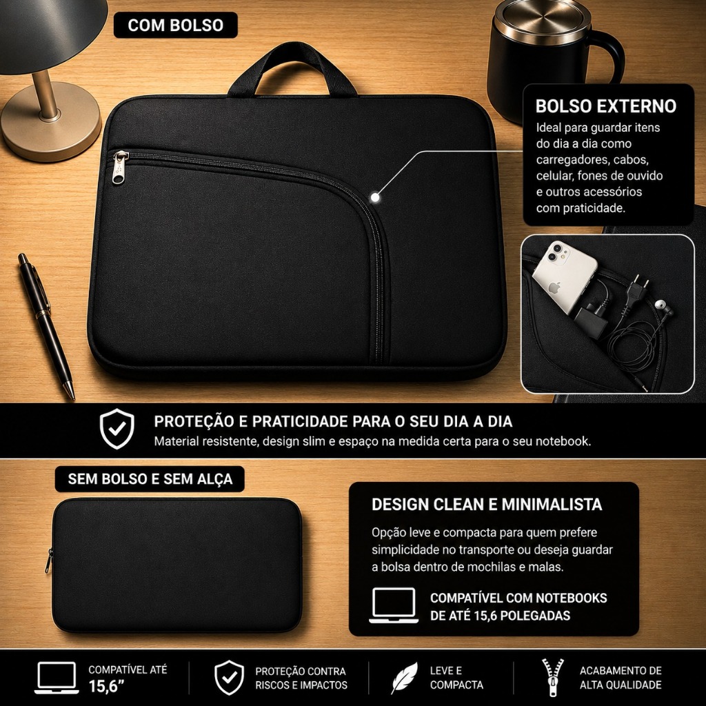 Bag para notebook Luva de Notebook Bolsa Capa para notebook com bolso e sem bolso