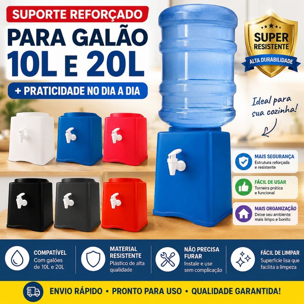 Suporte Para Galão De Água Mineral 10L 20L Reforçado Com Torneira