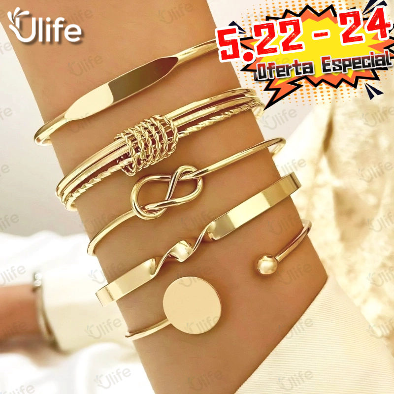 Conjunto De Pulseira De Torção Geométrica 5 Peças Para Mulheres Minimalista Empilhável Presente De Joias Da Sorte-UF