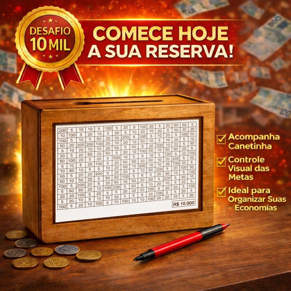 Cofre Desafio 1000 5000 10000 Caixa Dinheiro Madeira Método Japonês Poupança Mdf