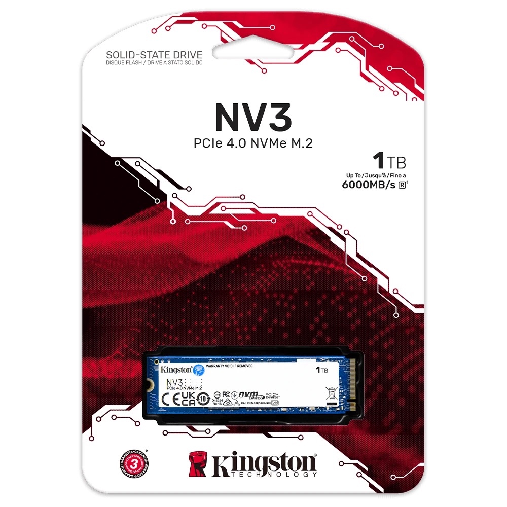 Kingston NV3 1TB M.2 2280 NVMe SSD | PCIe 4.0 Gen 4x4 | Up to 6000 MB/s | SNV3S/1000G